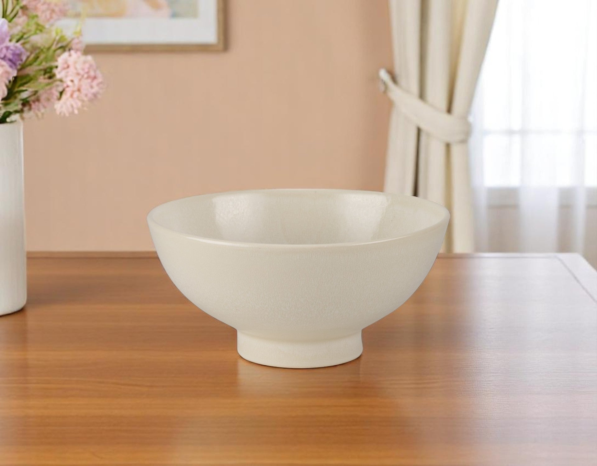 12'' Cream Ceramic Round Pedestal Centerpiece Bowl