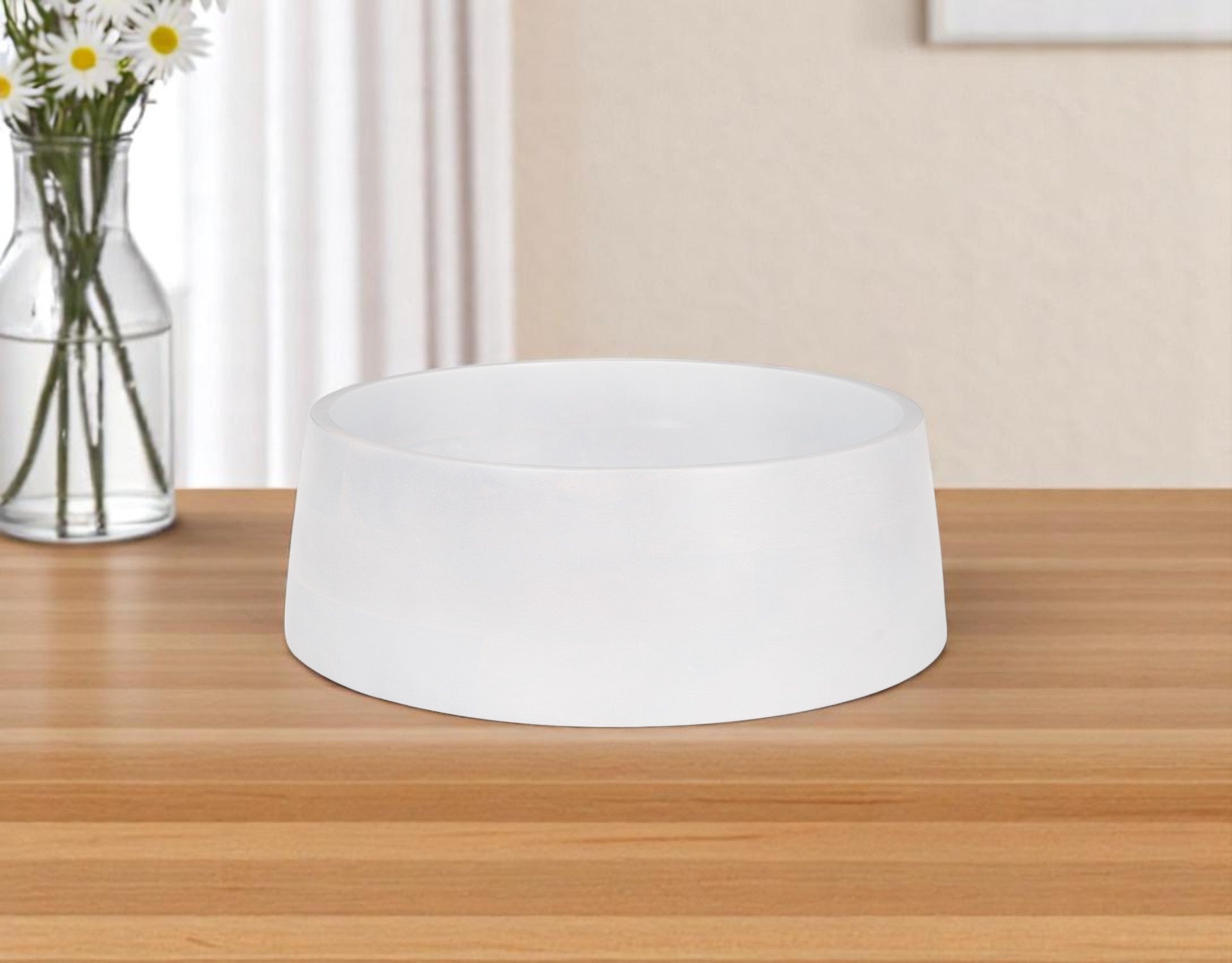14'' White Wood Round Centerpiece Bowl