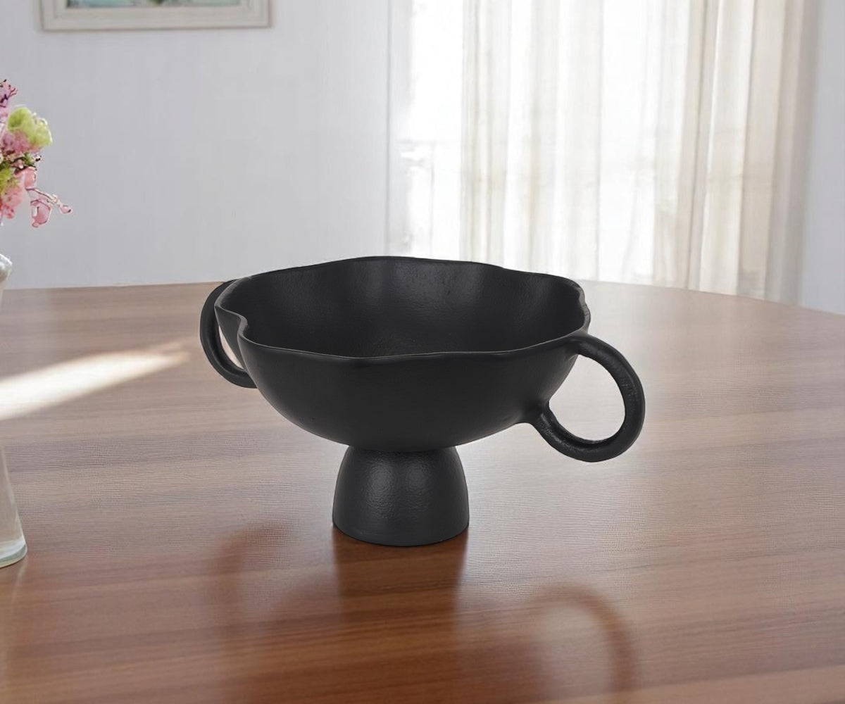 11'' Black Metal Round Pedestal Centerpiece Bowl