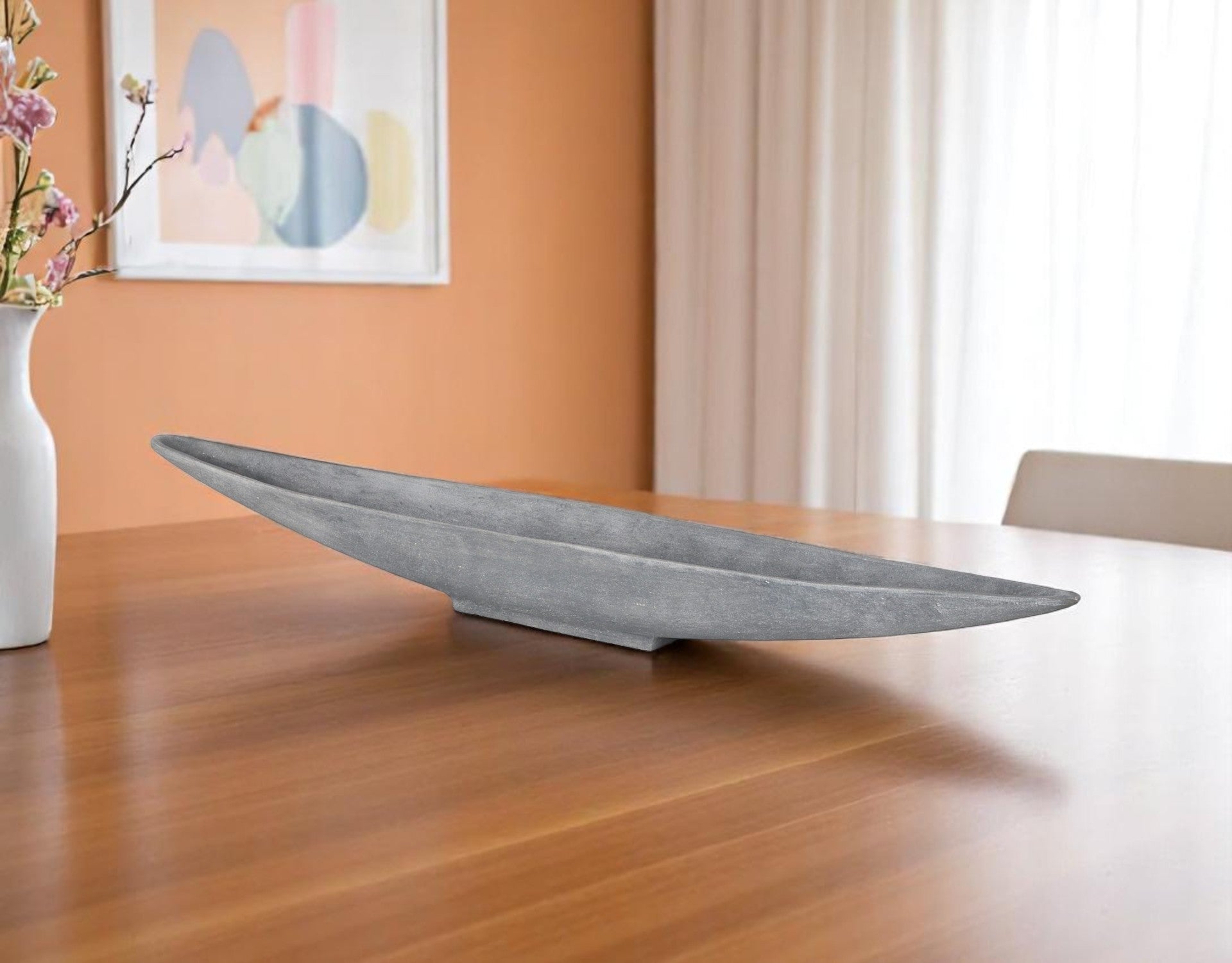 39'' Gray Cast Aluminum Oval Long Boat Centerpiece Bowl