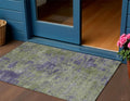 3 X 5 Olive Green And Dark Purple Abstract Washable Indoor Outdoor Area Rug