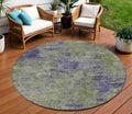 8 Olive Green And Dark Purple Round Abstract Washable Indoor Outdoor Area Rug