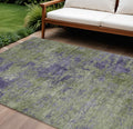 8 X 10 Olive Green And Dark Purple Abstract Washable Indoor Outdoor Area Rug