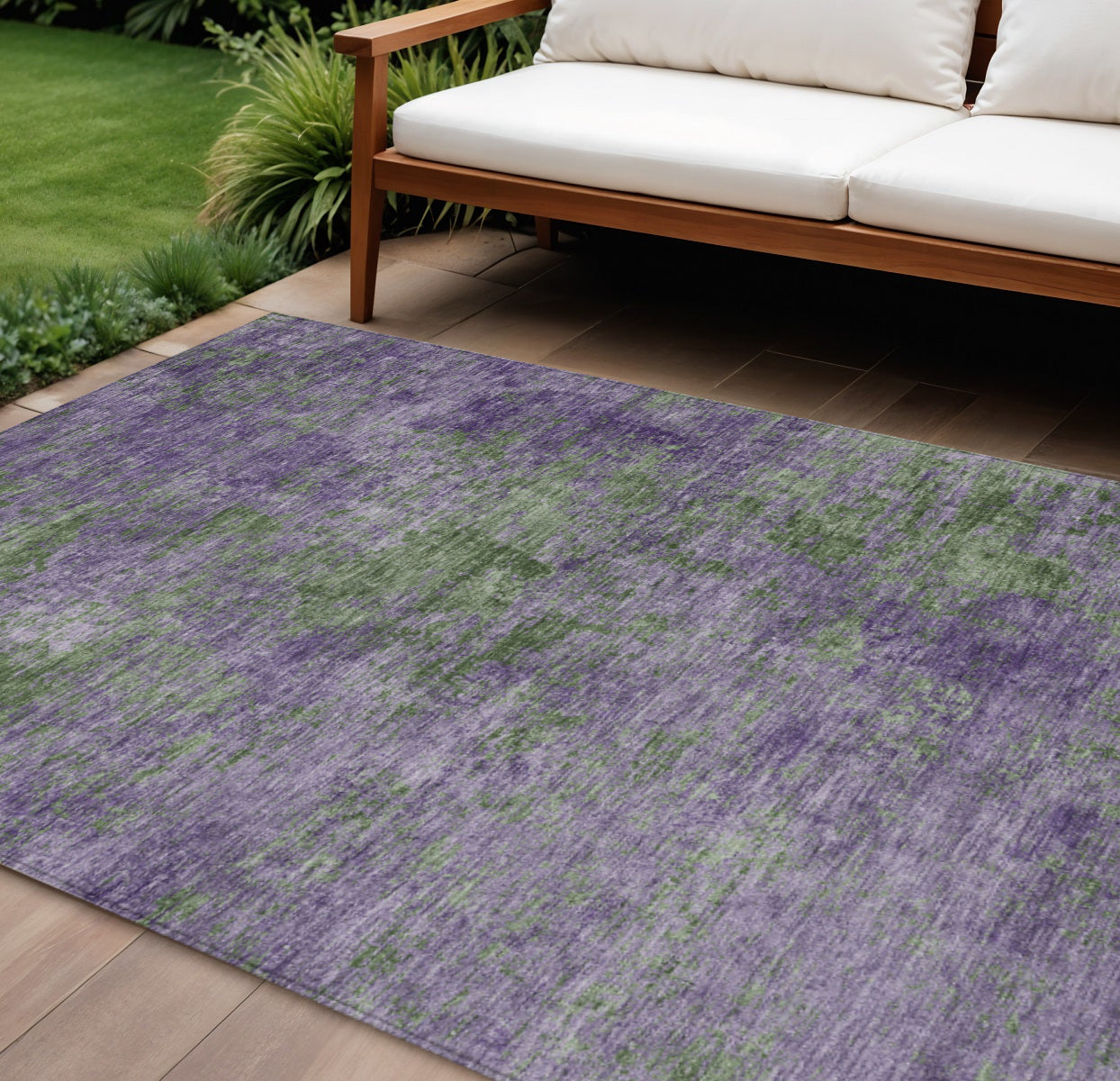 8 X 10 Purple And Green Abstract Washable Indoor Outdoor Area Rug