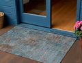 3 X 5 Teal Blue And Brown Abstract Washable Indoor Outdoor Area Rug