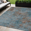 5 X 8 Teal Blue And Brown Abstract Washable Indoor Outdoor Area Rug