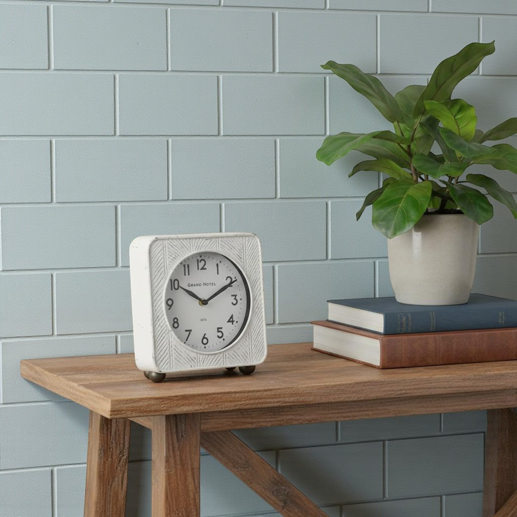 9 White Iron Square Table Clock