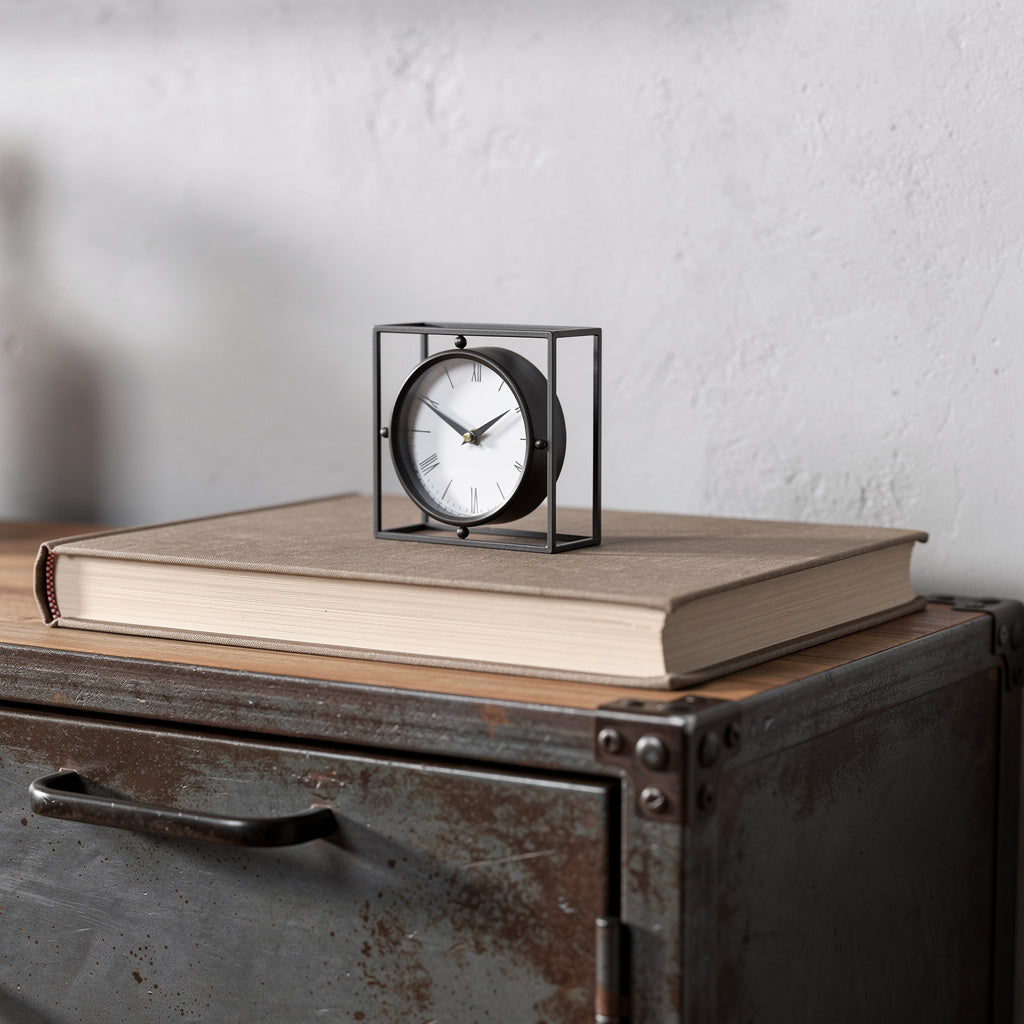 3 Black Distressed Metal Table Clock