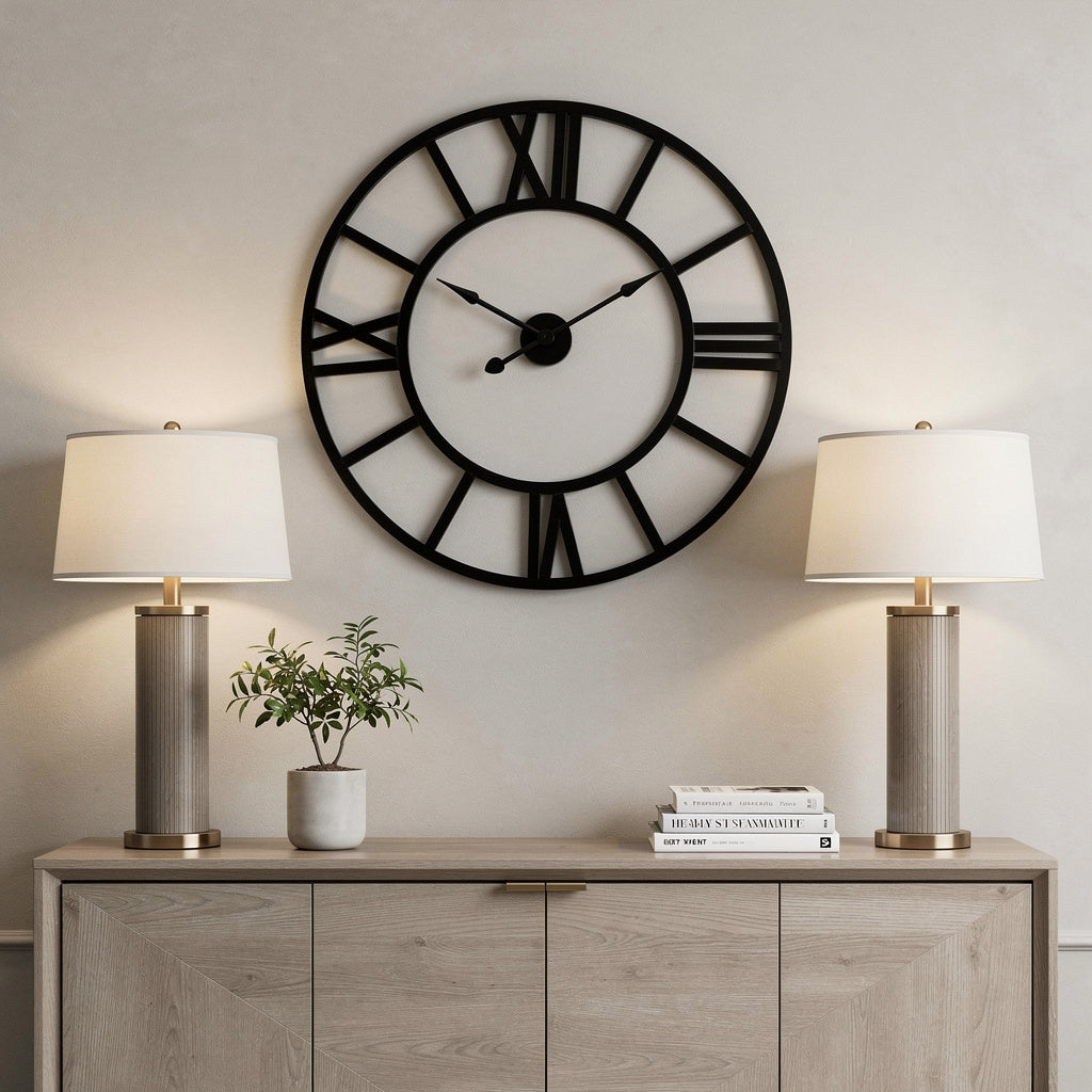 30 Black Iron Analog Round Wall Clock