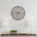 33 Black And Natural Metal And Solid Wood Analog Distressed Round Wall Clock