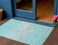 3 X 5 Aqua And Teal Blue Abstract Washable Indoor Outdoor Area Rug