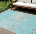 10 X 14 Aqua And Teal Blue Abstract Washable Indoor Outdoor Area Rug
