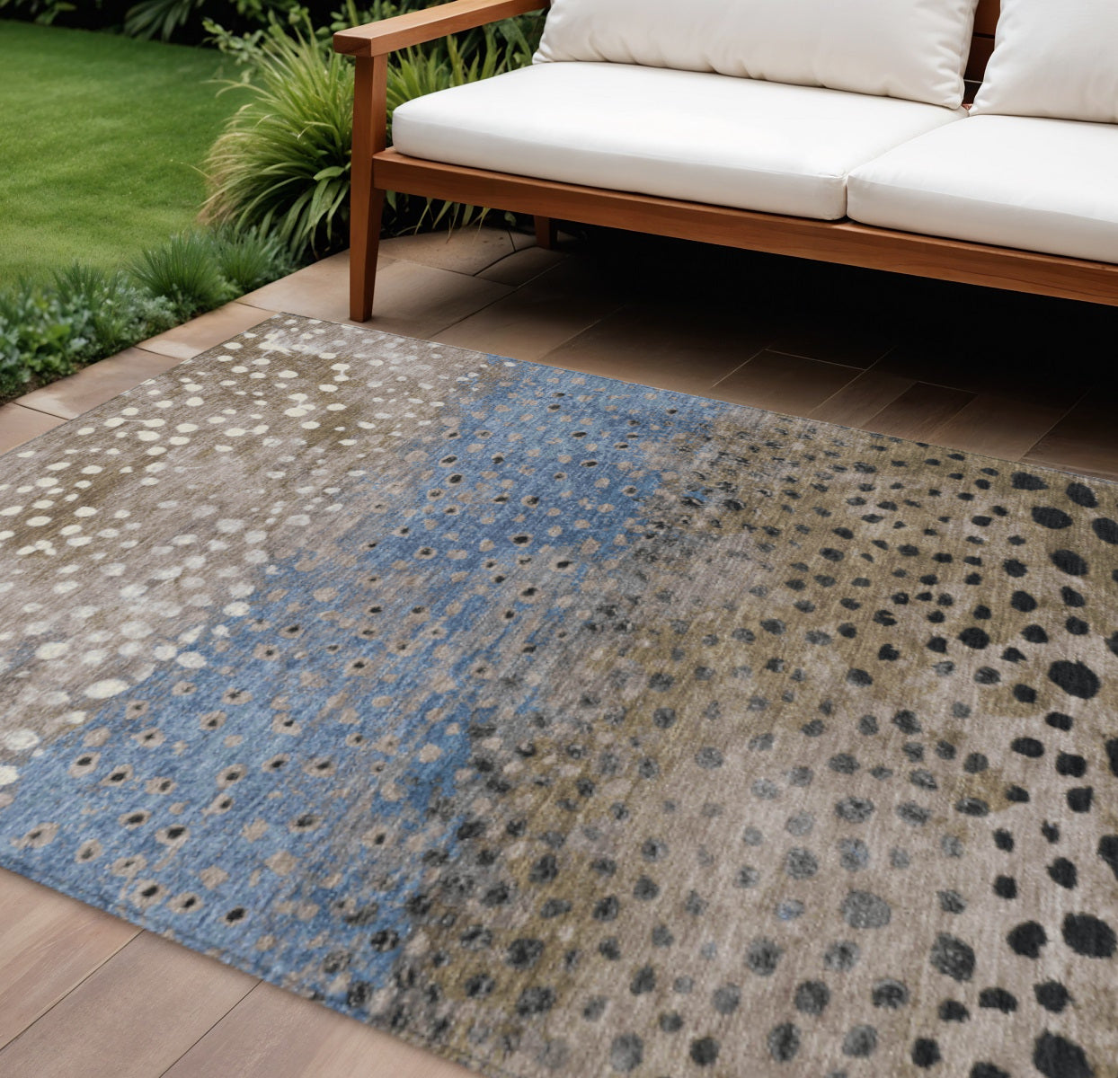10 X 14 Khaki And Taupe Abstract Washable Indoor Outdoor Area Rug