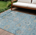 8 X 10 Teal Blue And Aqua Floral Washable Indoor Outdoor Area Rug
