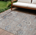10 X 14 Taupe And Brown Floral Washable Indoor Outdoor Area Rug