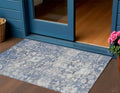 3 X 5 Blue And Denim Blue Floral Washable Indoor Outdoor Area Rug