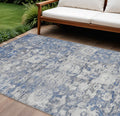9 X 12 Blue And Denim Blue Floral Washable Indoor Outdoor Area Rug