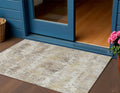3 X 5 Ivory And Taupe Striped Washable Indoor Outdoor Area Rug