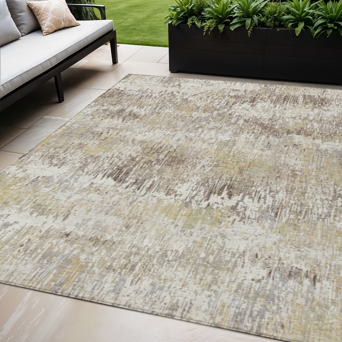 5 X 8 Ivory And Taupe Striped Washable Indoor Outdoor Area Rug