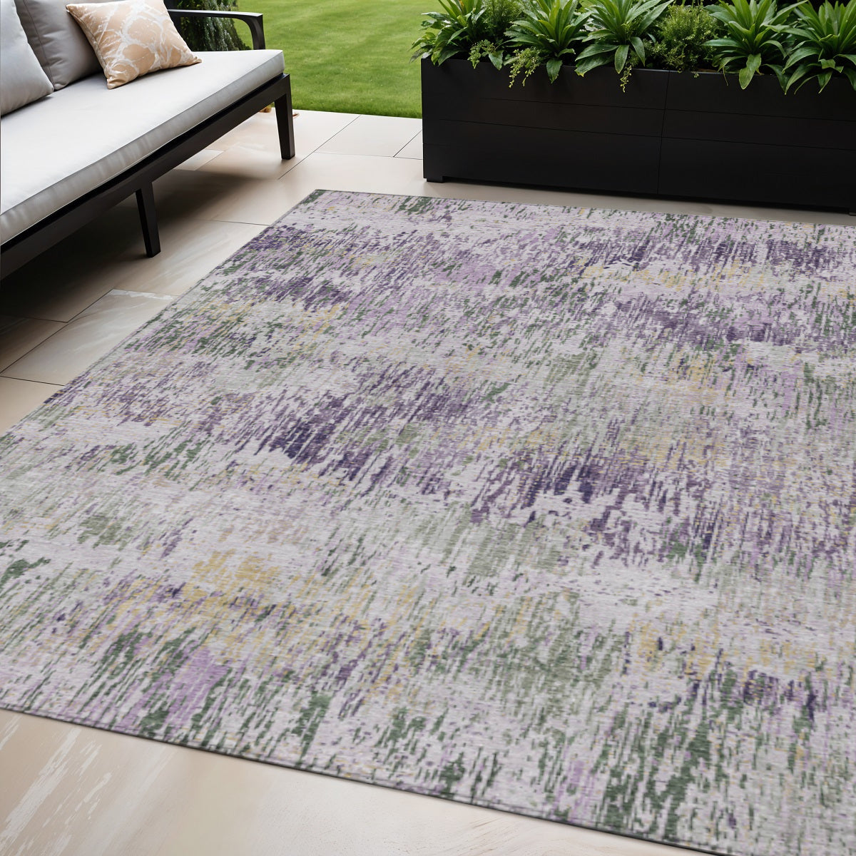 5 X 8 Lavender And Purple Striped Washable Indoor Outdoor Area Rug