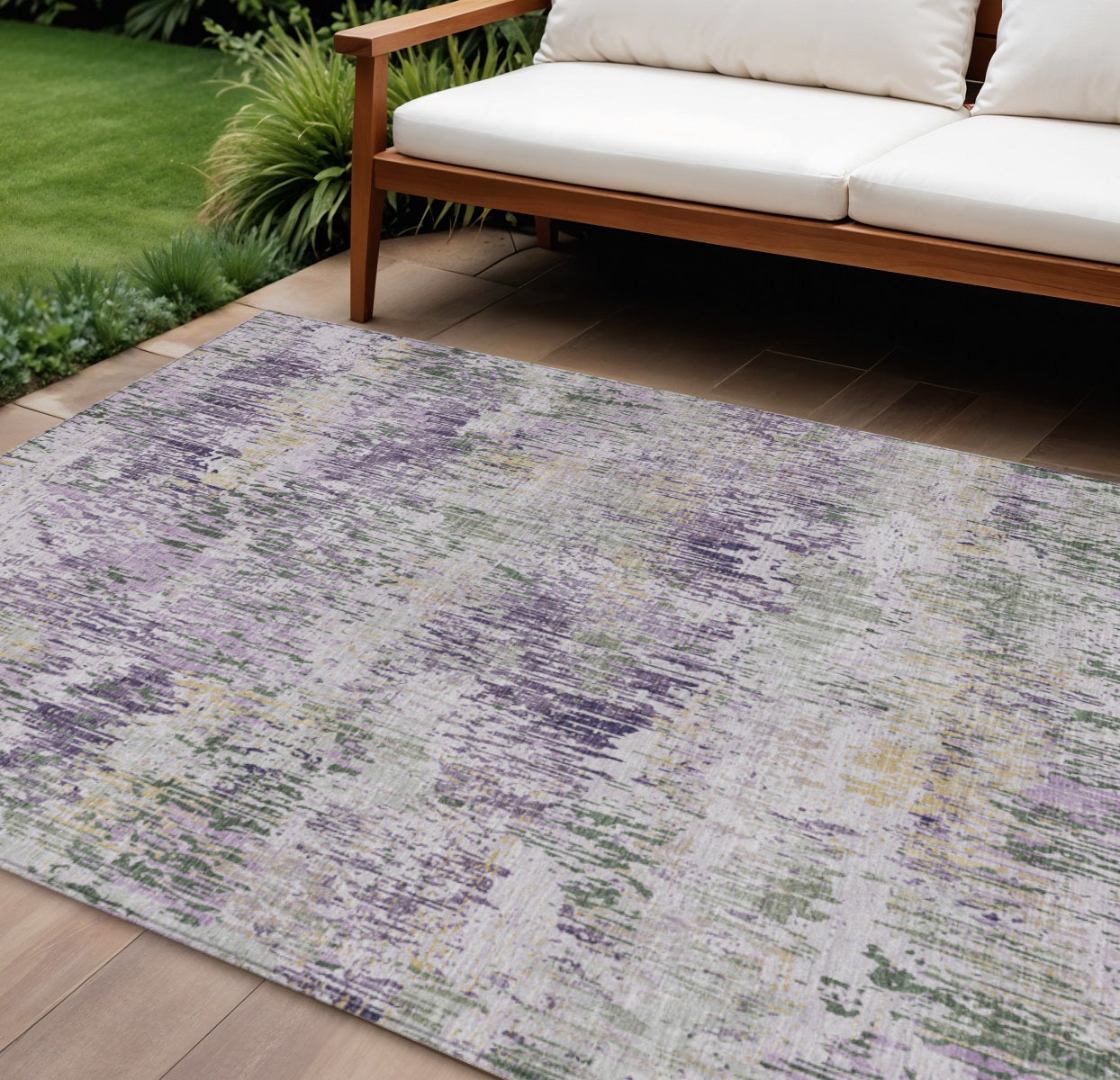 8 X 10 Lavender And Purple Striped Washable Indoor Outdoor Area Rug