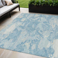 5 X 8 Sky Blue And Denim Blue Abstract Washable Indoor Outdoor Area Rug