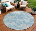 8 Sky Blue And Denim Blue Round Abstract Washable Indoor Outdoor Area Rug