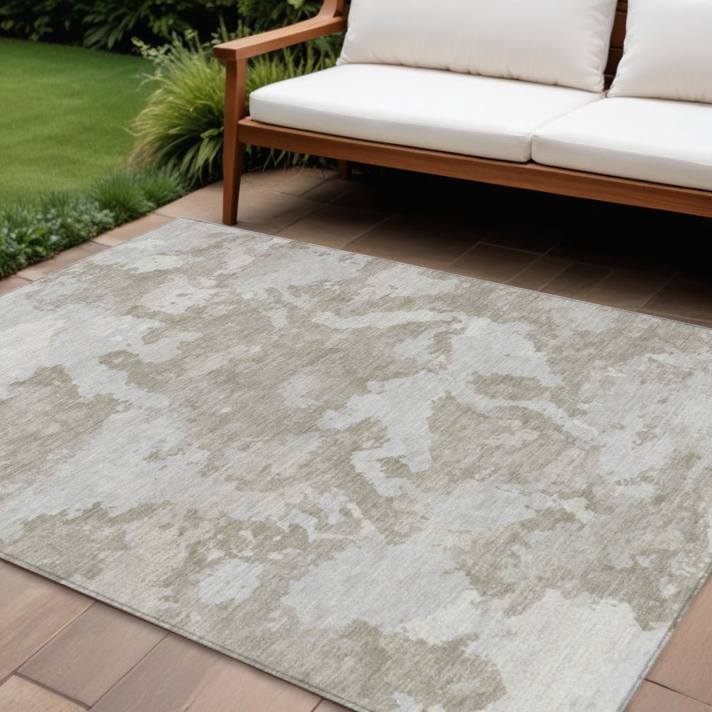 8 X 10 Taupe And Brown Abstract Washable Indoor Outdoor Area Rug