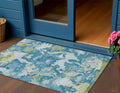 3 X 5 Denim Blue And Olive Green Abstract Washable Indoor Outdoor Area Rug