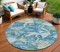 8 Denim Blue And Olive Green Round Abstract Washable Indoor Outdoor Area Rug