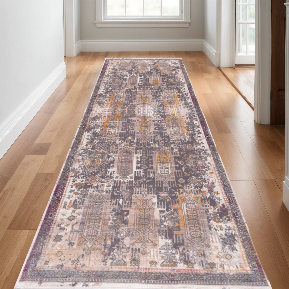 19 Runner Gray Beige And Orange Southwestern Runner Rug