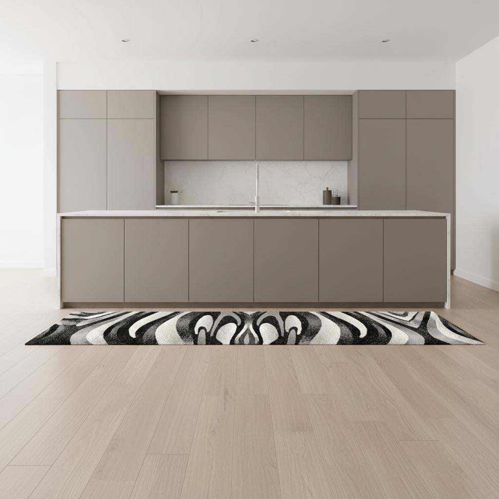 9 Black And Gray Abstract Runner Rug