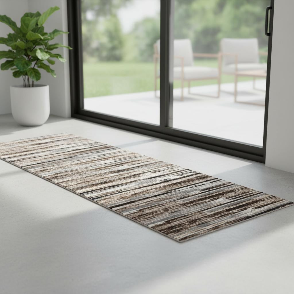 7 Brown And Beige Abstract Runner Rug