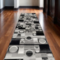 9 Black And Gray Geometric Runner Rug