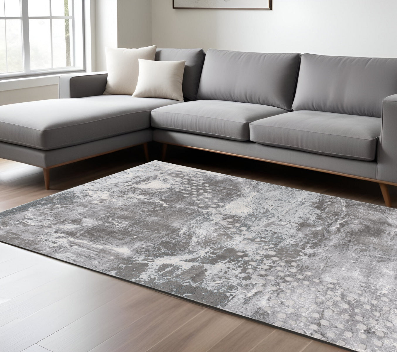 8 X 11 Gray And Ivory Abstract Area Rug