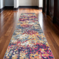 2 X 30 Yellow And Blue Abstract Area Rug