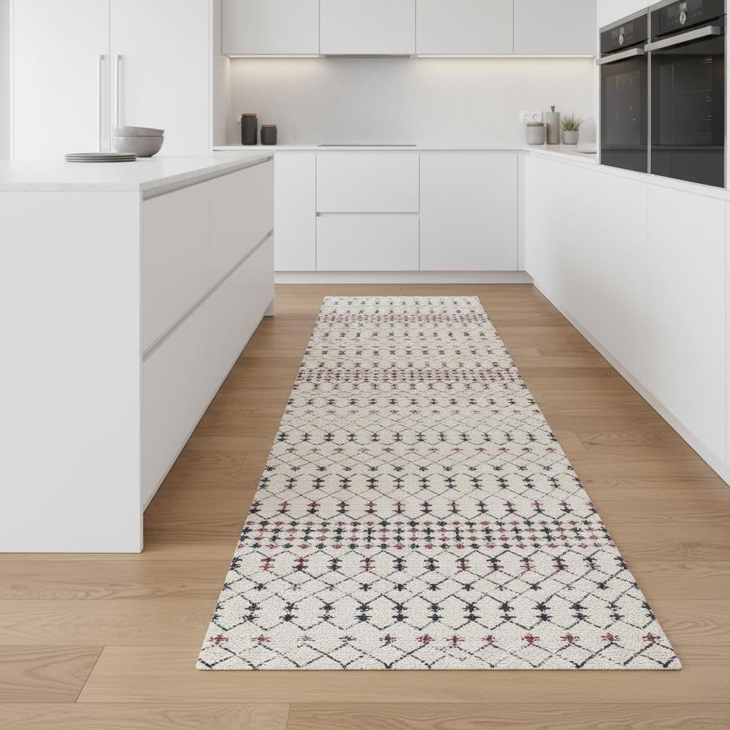9 Beige And Blue Abstract Runner Rug