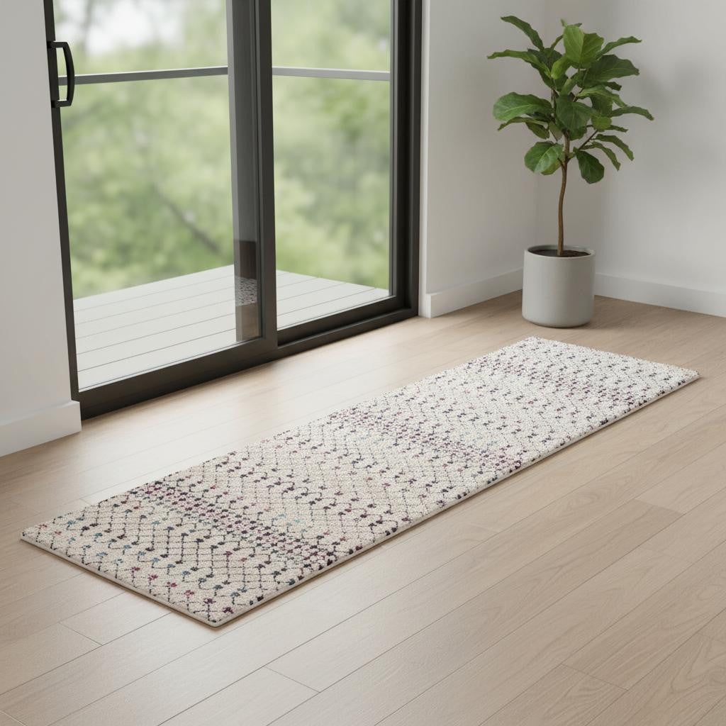 7 Beige And Blue Abstract Runner Rug