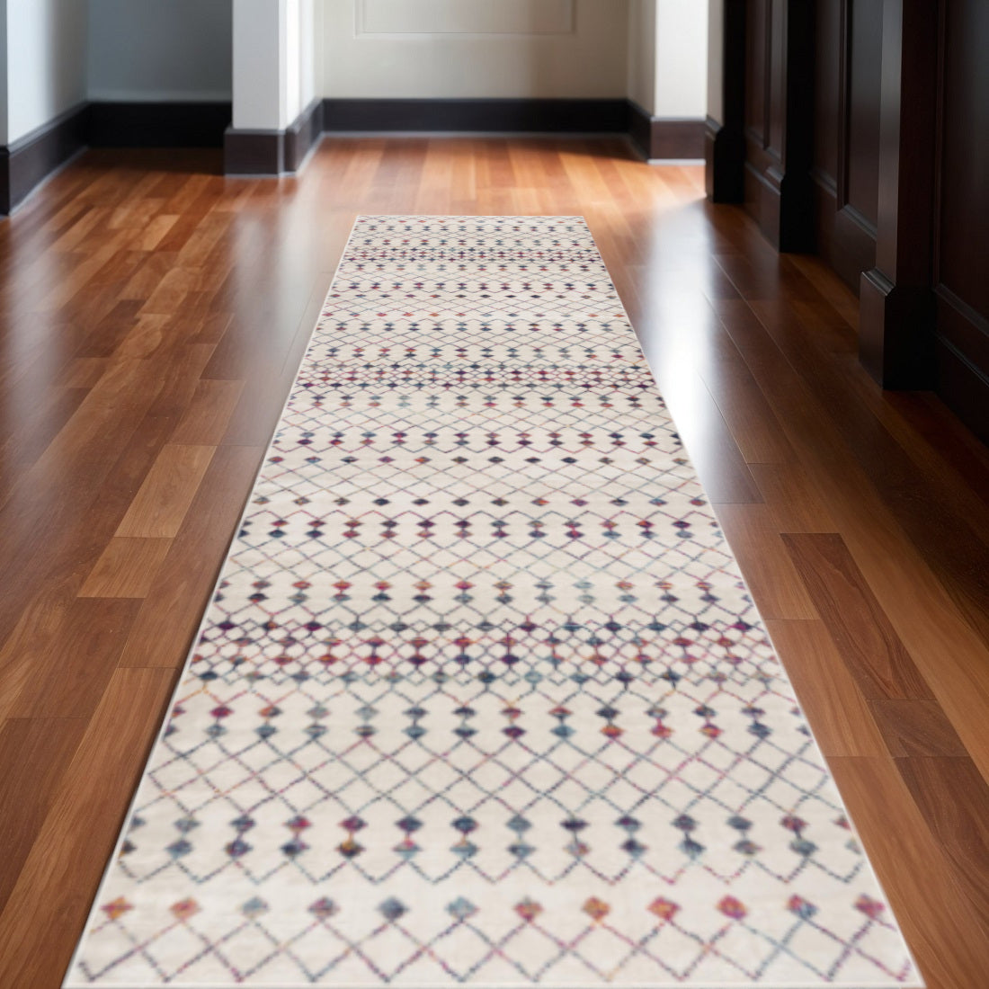 17 Runner Beige And Blue Abstract Runner Rug
