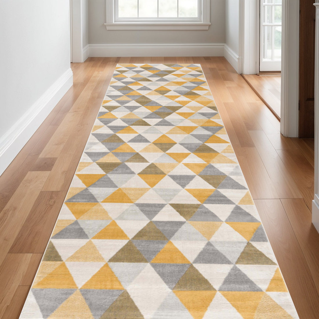 25 Runner Yellow Beige And Gray Geometric Runner Rug