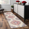 7 Beige Rust And Purple Medallion Runner Rug
