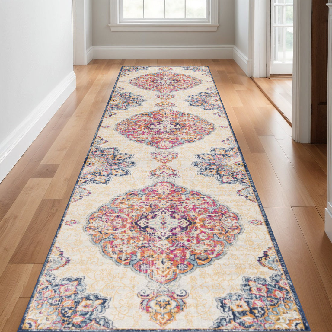 19 Runner Beige Rust And Purple Medallion Runner Rug