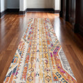 2 x 25 Yellow And Beige Abstract Runner Rug