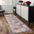 7 Rust Gray And Sky Blue Floral Runner Rug