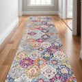30 Runner Rust Gray And Sky Blue Floral Area Rug
