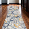 19 Runner Blue Gray And Gold Floral Medallion Runner Rug