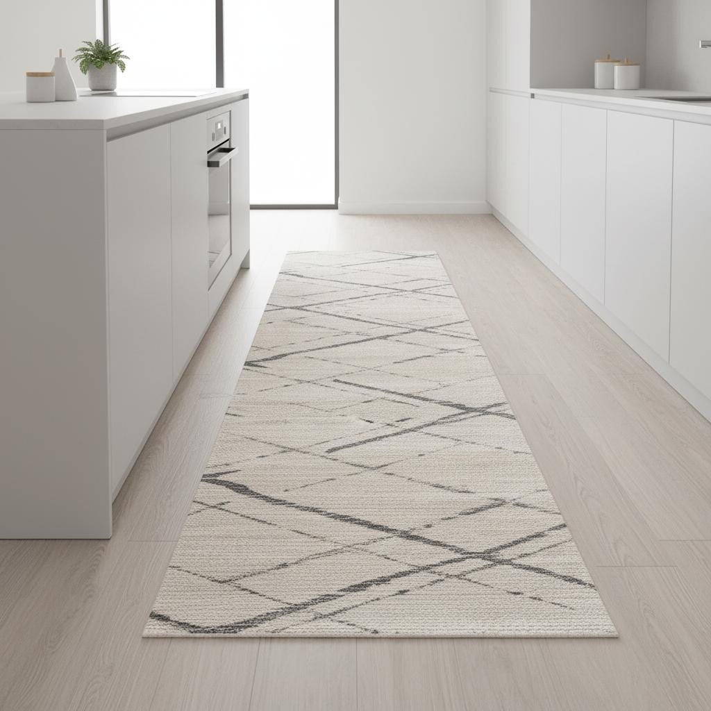 9 Beige And Gray Abstract Runner Rug