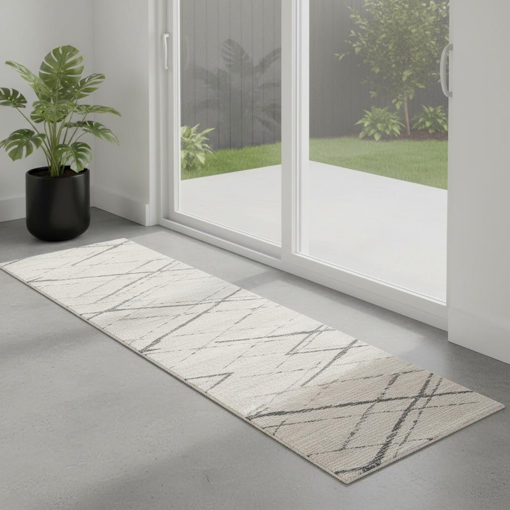 7 Beige And Gray Abstract Runner Rug
