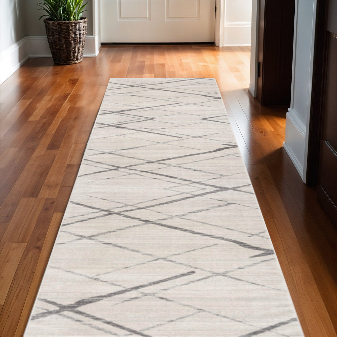 19 Runner Beige And Gray Abstract Runner Rug