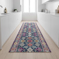 9 Blue And Beige Southwestern Runner Rug